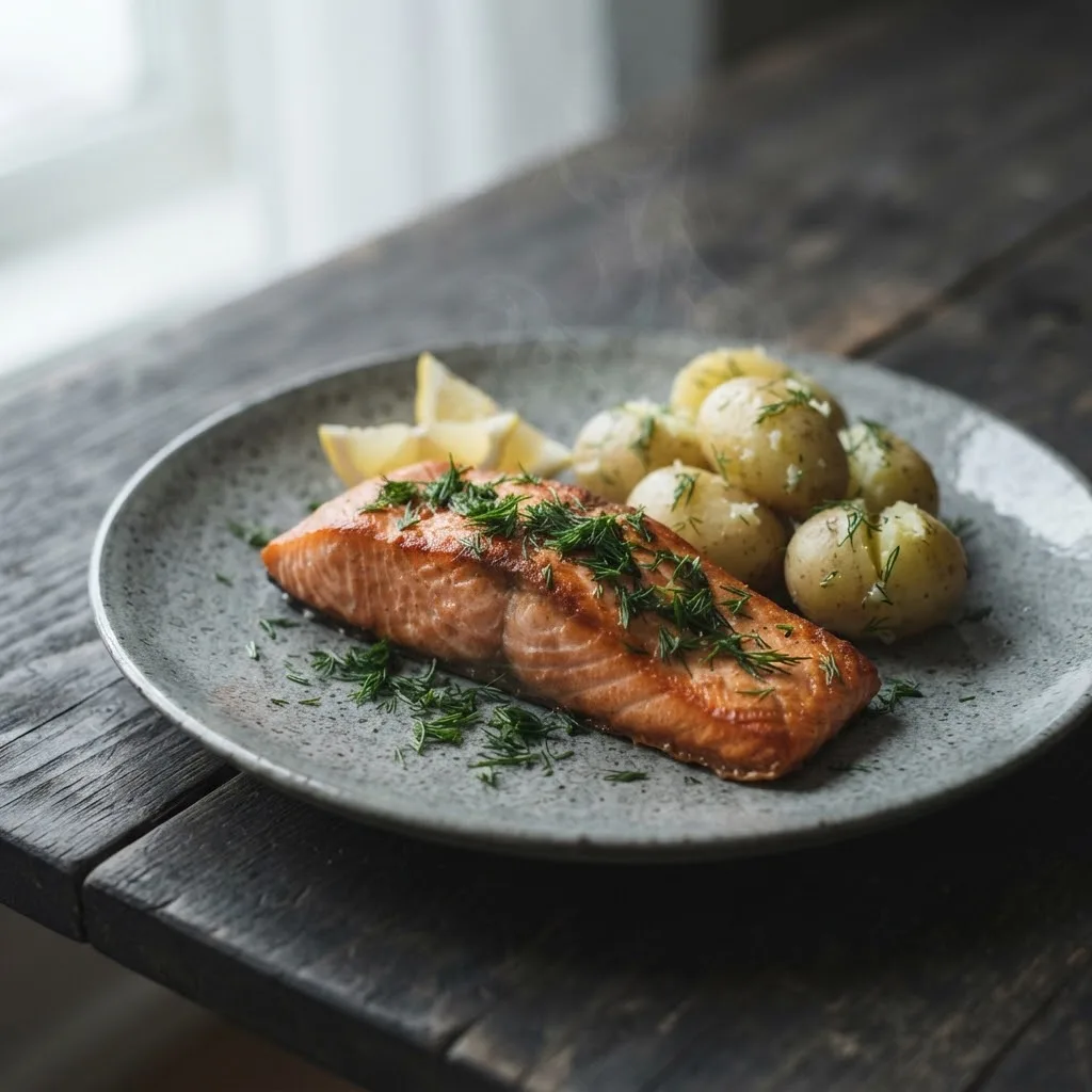 Artist's impression of fjord trout with dill