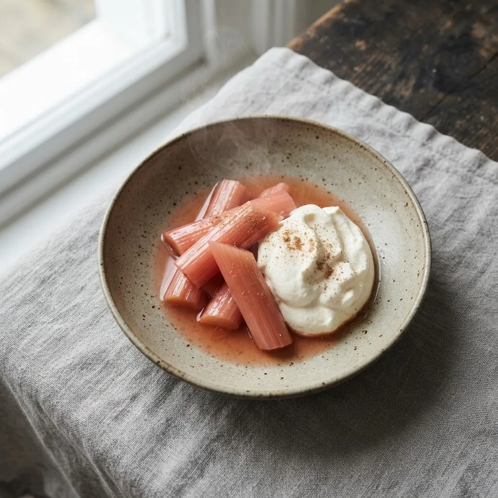 Artist's impression of a dessert of rhubarb and cream