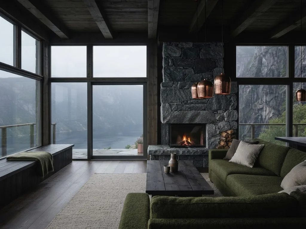 Artist's impression of the great hall with a fireplace in the Cliff House
