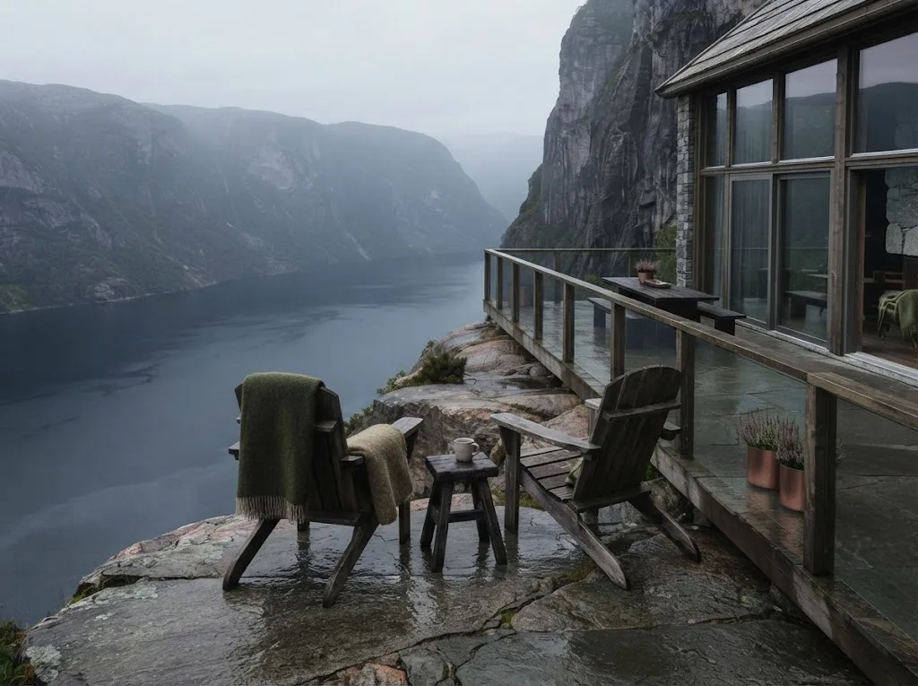 Artist's impression of the Cliff House terrace above the fjord
