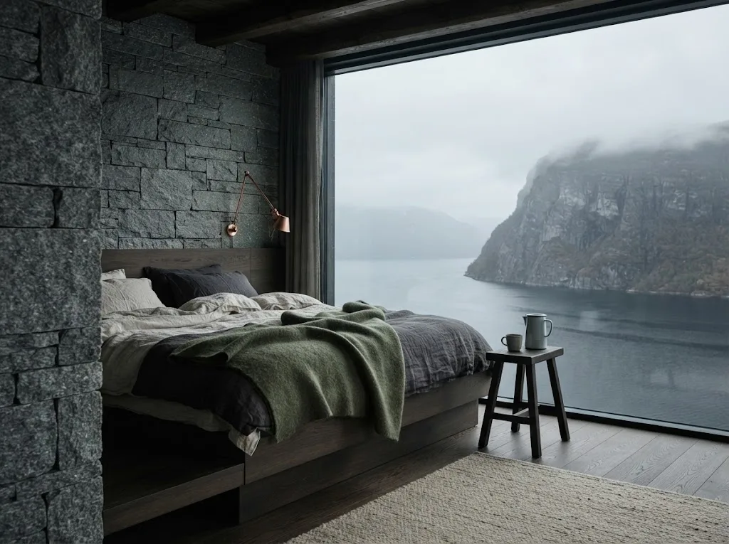 Artist's impression of the Fjord Room bed facing the window
