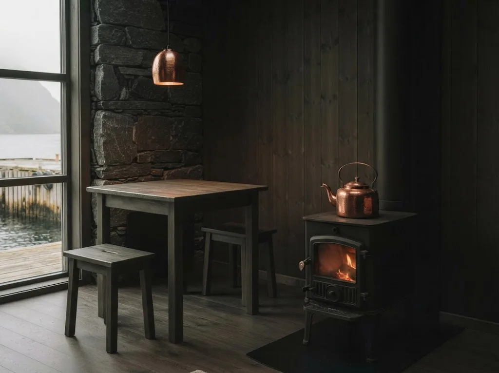 Artist's impression of a table and small stove in a corner of the Kitchen Loft