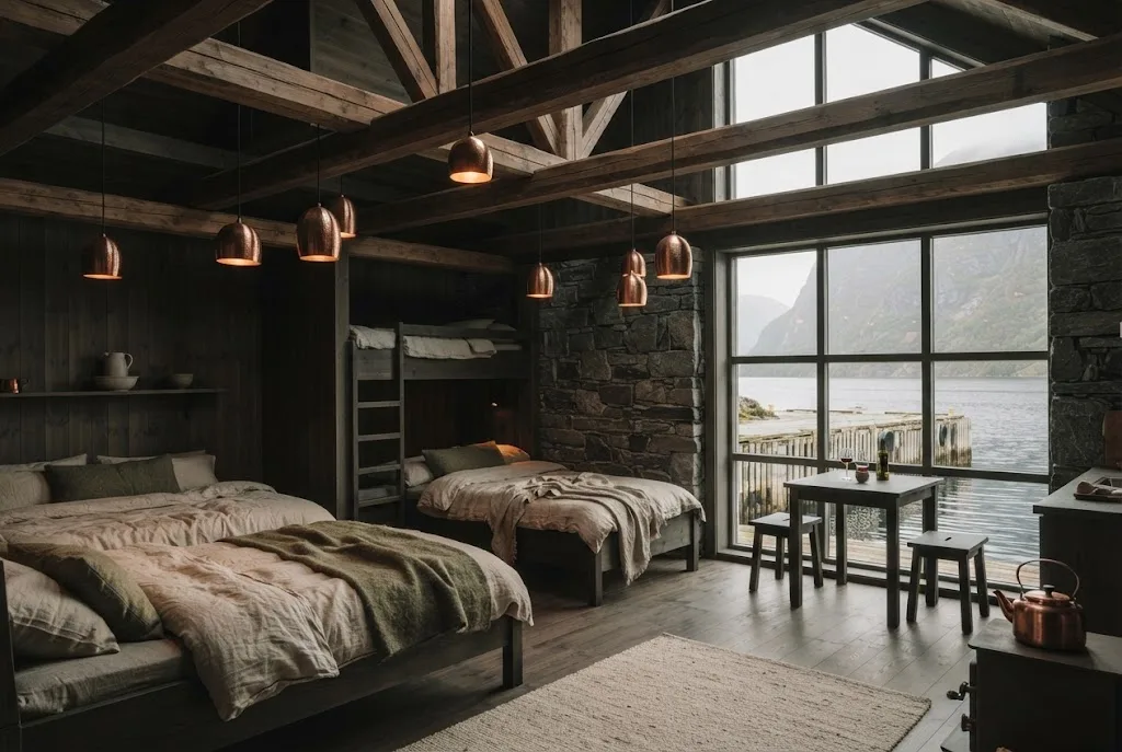 Artist's impression of the Kitchen Loft under warm timber beams above the kitchen